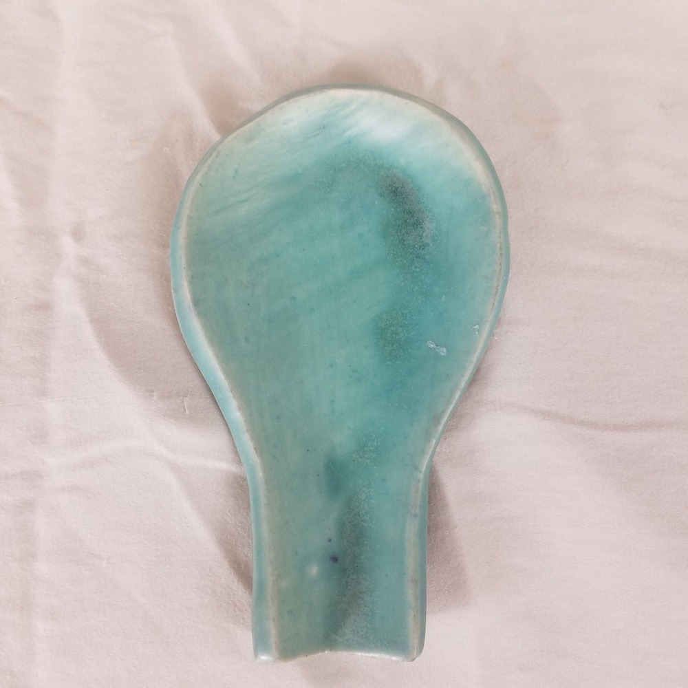 Handmade Ceramic Spoon Rest Kitchen Turquoise Teal Glazed Excellent Artisan 6.5"